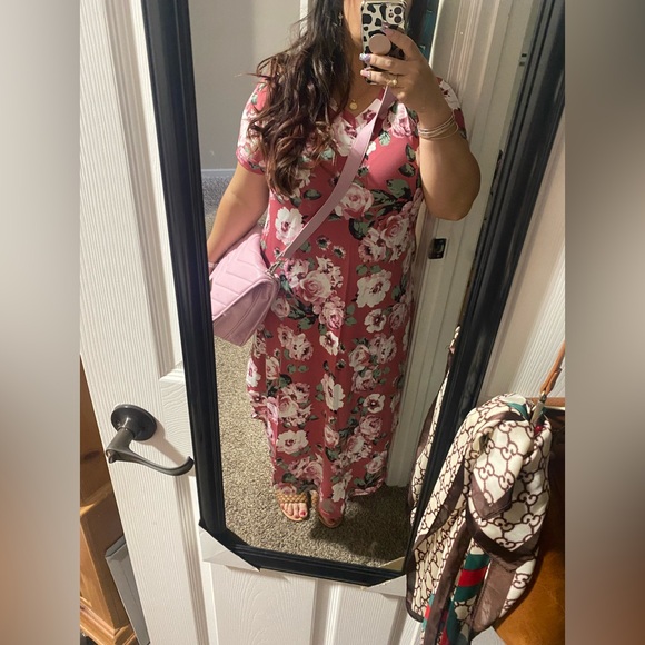 Tickled Teal Pink Floral Dress w/ pockets- size l - Picture 9 of 9